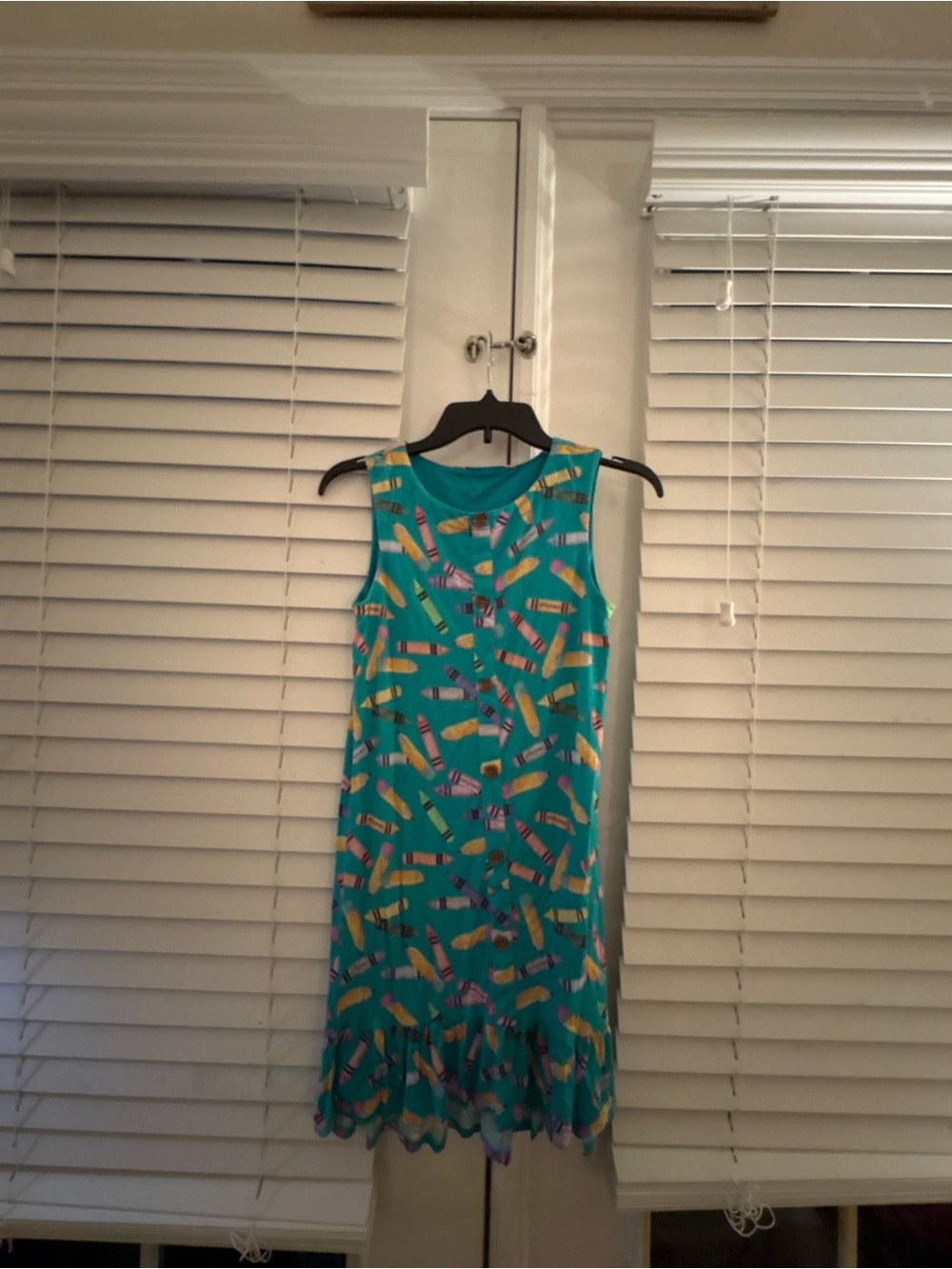 Posh Peanut Sleeveless Teal Back to School Crayon & Pencil Hi-Low Henley Dress